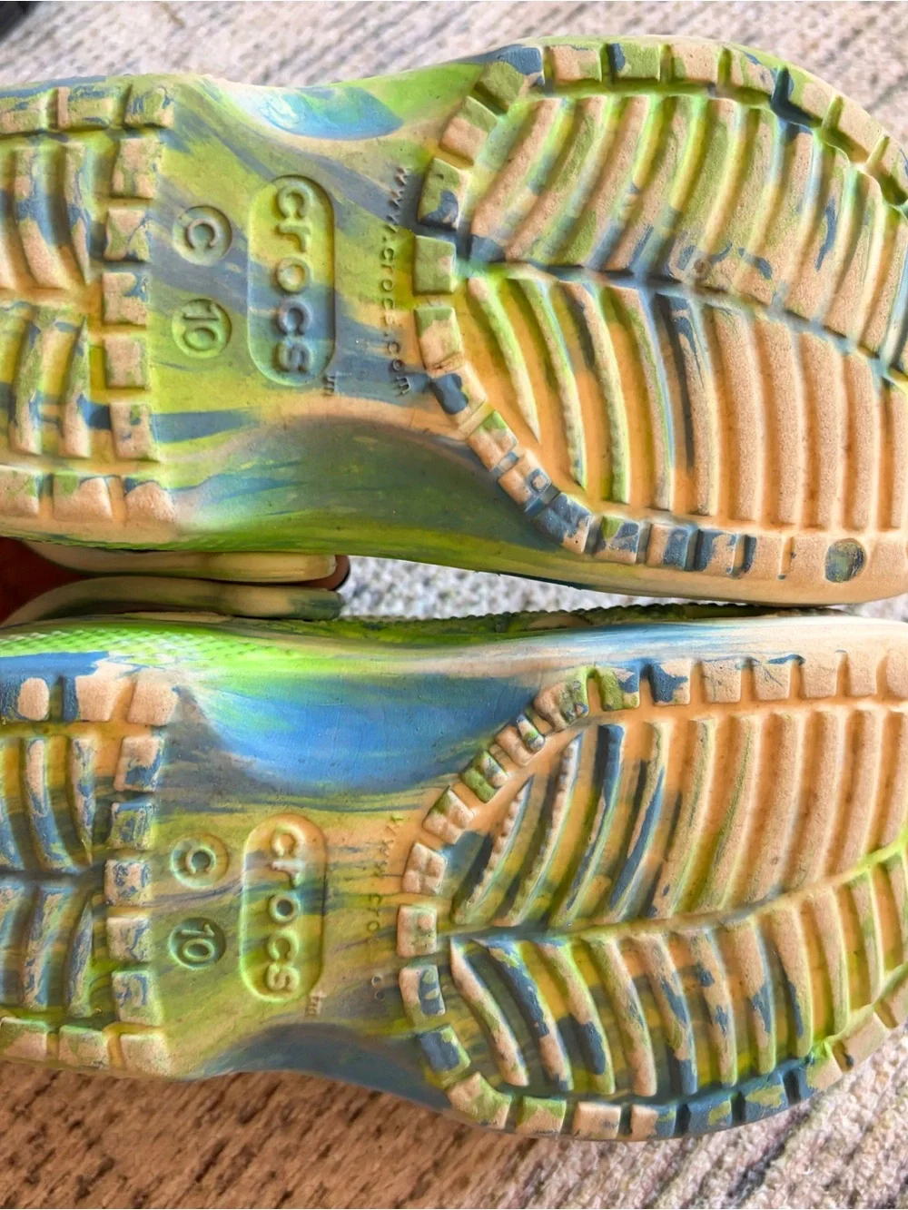 Glow in the dark tie dyed Crocs